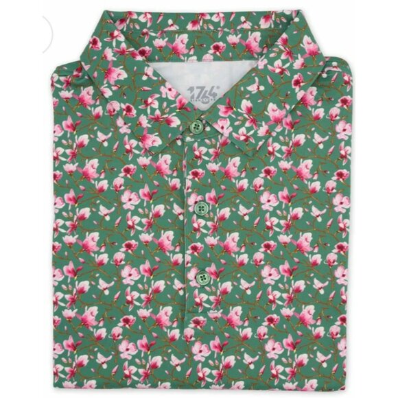 1764 Signature Mens Enola Polo Shirt 2XL Bottle Green Floral Print Short Sleeve - Picture 3 of 8